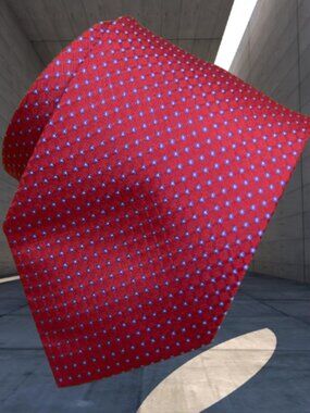 $550 BRIONI Red Blue Micro Polka Dots Geometric Silk Neck Tie Handmade in Italy